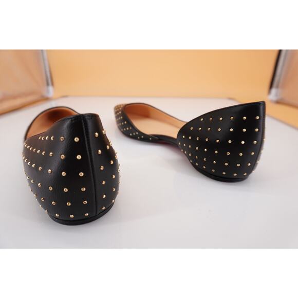 Christian Louboutin Black Leather Iriza Plume Studded d'orsay Flat SZ 38 Pointy - Picture 9 of 10